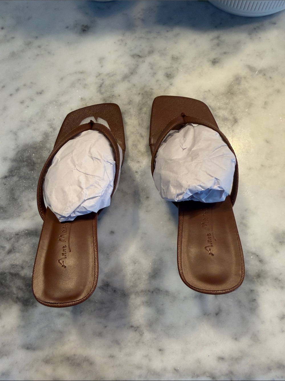 Anne Michelle Brown Square-Toe Slide Sandals